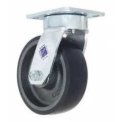 This RWM swivel caster features a 6-inch diameter by 2-inch wide blue polyurethane wheel with roller bearings, and a 7-1/2-inch mounting height. The kingpinless design provides durability for medium-duty applications such as carts, racks, and light machinery. Suitable for use in factories, warehouses, and workshops where floor protection and quiet operation are required.