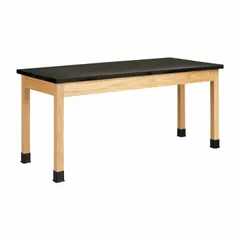 Fixed-height lab table with a ChemGuard laminate countertop in Black, supported by a wood and oak frame. Overall height is 30 inches and overall length is 6 feet. Suitable for laboratory, educational, and industrial settings where chemical resistance and easy cleaning are required.