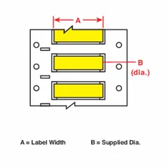 Polyolefin sleeve label with yellow matte finish, measuring 3/16 in x 2 in. Designed for wire identification on 10 AWG to 20 AWG conductors. Compatible with THT printer series. Used for permanent marking in electrical panels, wire harnesses, and cable assemblies.
