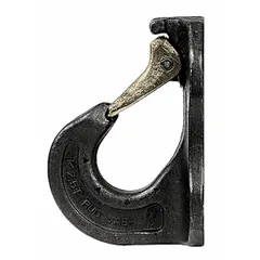 Steel weld-on excavator hook with Grade 100 rating and 5 13/16 in overall length. Designed for lifting applications, it is welded directly to excavator buckets or structures to attach chains or slings for material handling, construction, and demolition tasks.