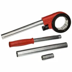 This replacement handle is designed for use with Super Cut threaders. It is used to manually rotate dies when cutting threads on pipes. The handle accommodates a minimum pipe size of 2 inches.