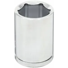 This 1/2" drive hand socket features a 19 mm metric size with a 6-point standard configuration. Constructed from chrome, it is designed for tightening or loosening metric fasteners in applications such as automotive repair, machinery maintenance, and industrial assembly.