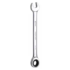 This metric 12-point ratcheting combination wrench features a 20 mm head size and an overall length of 11 3/8 inches. Constructed from alloy steel with a chrome finish, it is suited for general fastening tasks in automotive, industrial, and mechanical maintenance applications.