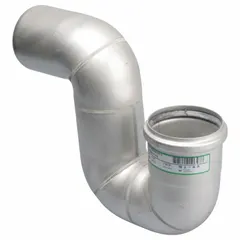 This P-trap is made of stainless steel with an unfinished silver finish. It has a 3 in nominal pipe size, an 8 3/4 in overall length, and a slip connection. It does not include a cleanout. Used in drainage systems to prevent sewer gases from entering a building.