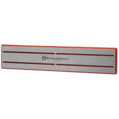 This magnetic tool holder is constructed with a polypropylene body and steel magnetic base. It measures 10 3/4 inches in length and 2 1/4 inches in width. The red holder mounts magnetically to metal surfaces for organizing metal tools in workshops or garages.