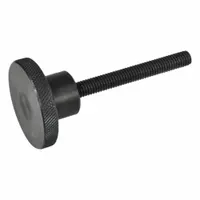 Steel knurled hand knob with a black finish, featuring a 1 in diameter and a 5/16"-18 threaded stud with 1.75 in thread length. The knurled surface enables hand tightening without tools. Used for manual adjustment and fastening in jigs, fixtures, and machinery