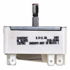This surface element switch controls the operation of cooktop heating elements in compatible ovens. It allows selection of heat settings for surface cooking. As a replacement part, it restores functionality to the cooktop controls.