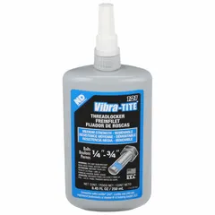 Medium-strength threadlocker for locking and sealing threaded fasteners. Blue formulation resists elevated temperatures. Supplied in an 8.45 fl oz bottle. Suitable for industrial equipment subject to vibration and thermal cycling.