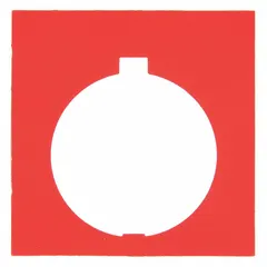 Rectangular non-metallic plastic legend plate for push-button controls. Features a red notch and white legend area for custom markings. Overall dimensions 4 in height by 4 in width with 30 mm panel mounting size. Used to label and identify push-button operators on industrial control panels.