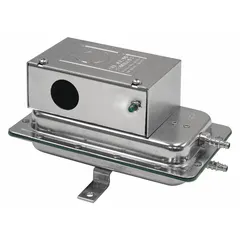 Auto reset air pressure switch with adjustable set-point range of 0.03 in wc to 12 in wc. Features SPDT switch rated for 115 to 277V AC, housed in a conduit box with barb connection. Used for monitoring positive, negative, or differential air pressure in HVAC and ventilation systems.