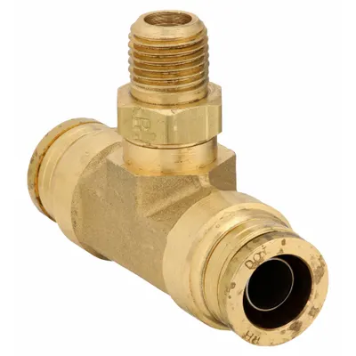 PARKER Push-Fit Tee Fitting: 3/8 in Pipe 3/8 in OD x 3/8 in OD Fitting Size - Brass Air Brake Fittings