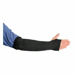 CarbonX knit sleeve rated for 400°F maximum temperature. Features a thumbhole design for secure fit. 18-inch length, universal size, black. Suitable for protection against thermal hazards in industrial environments such as welding, foundry, and furnace operations.