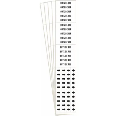 BRADY Penanda Pipa: Udara Luar, Putih, Hitam, Cocok untuk Diameter Luar Pipa 3/4 in dan Lebih Kecil - Outside Air Adhesive Pipe Markers