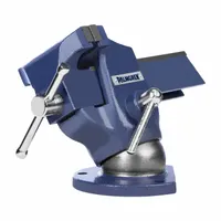 This multi-angle precision vise features a reversible, covered design with a 4 in jaw face width and 6 in max jaw opening. It includes serrated, smooth, and V-grooved jaw surfaces for versatile workpiece holding. Suitable for machining, tooling, and fabrication tasks requiring compound angle positioning