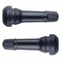 Snap-in tire valve stem for hand trucks and similar equipment. Straight shape with 180° valve stem angle. Black rubber construction. 0.305-32 thread size. Meets TR414 standards
