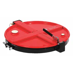 A drum lid designed for use with vehicle funnels and fluid transfer systems. It provides a secure seal to prevent spills and contamination during fluid handling operations. Suitable for fleet maintenance and workshop environments.