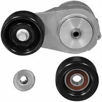 Self-adjusting belt tensioner with 2 pulleys and 3 in outside diameter. Maintains proper tension on serpentine or accessory drive belts to reduce slip and extend component life
