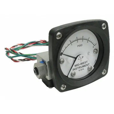 MIDWEST INSTRUMENT Differential Pressure Gauge & Switch: Back, 1/4 in NPT Female, 120 - Medium & High Operating Pressure Differential Gauges with Switch