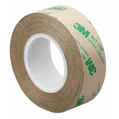 This transparent acrylic adhesive transfer tape is mounted on a polycoated kraft paper liner and offers a repositionable bond. It is used for bonding films, foils, and nameplates in electronics assembly, signage, and general industrial mounting applications.