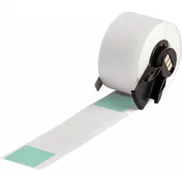 Green matte vinyl wraparound label measuring 4 in x 1 in, designed for wire gauges from 1 AWG to 500 kcmil. Compatible with M610 printer series and requires M61-R4310 ribbon. Used for identifying and marking cables in electrical installations and panel building