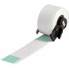 Green matte vinyl wraparound label measuring 4 in x 1 in, designed for wire gauges from 1 AWG to 500 kcmil. Compatible with M610 printer series and requires M61-R4310 ribbon. Used for identifying and marking cables in electrical installations and panel building.