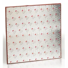 The 3M Firestop Sheet is a silver panel used for passive fire protection. It measures 3 ft by 3 ft and provides a 4-hour fire rating. This sheet is installed to seal openings around pipes, cables, and ducts in fire-rated barriers.