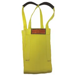 This STREN-FLEX Type 9 cargo web sling is constructed from yellow nylon with 2 plies. It features a 20 ft sling length, 24 in sling width, 18 in eye length, and a single leg with attached eyes. The sling includes a wear-resistant tag for identification. Typical applications include lifting and rigging heavy loads in industrial environments.