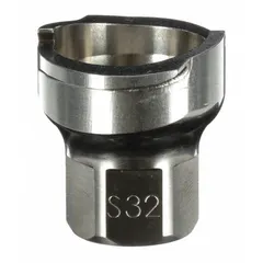 Stainless steel adapter for connecting PPS series disposable cup liners to spray guns. Features M18x1.5 thread size and S32 adapter type. Used in painting and coating applications for quick cup changes.