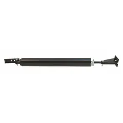 This screen door closer automatically closes a screen door after opening. It is used on residential and light-commercial screen doors to ensure secure closing. The closer has an overall height of 1-1/2 inches, length of 10-1/2 inches, and width of 1/2 inch. Finish is black and unfinished.
