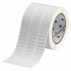 Wraparound label made of polyvinyl fluoride with black-on-white printing. Measures 1/2 in x 29/32 in. Compatible with BBP12 printer series; requires IP-R4307 ribbon. Used for cable, wire, and component identification in industrial environments.