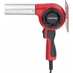 This 220V-240V pistol-grip heat gun operates on 230V AC with a 9 A current and a three-prong plug. The kit includes the bare tool and a stand. Typical applications include shrink-wrapping, paint stripping, thawing frozen pipes, and bending plastics.