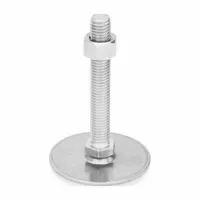 Swivel male leveling mount with a 3/8"-16 thread, 1.97 in round base, and 3,147 lbf load capacity. Plain finish, includes nut, 11/16 in hex size, mounting holes included. Used for leveling and stabilizing industrial machinery, conveyors, and workstations on uneven floors