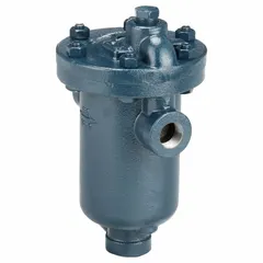 Cast-iron, in-line configured steam trap with 3/4-inch FNPT connections. Rated for maximum capacity of 4,000 lb/hr at up to 30 psi and 450°F. Designed for horizontal installation. Strainer not included. Used to discharge condensate from steam systems while preventing steam loss.
