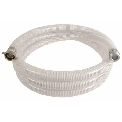 Selang Hisap dan Buang: 1 1/2 in Diameter Dalam Selang, 90 psi, Bening/Putih - PVC Water Suction & Discharge Hose Assemblies with PVC Helix Reinforcement