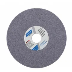 Straight grinding wheel for moderate-to-heavy grinding of tool steels. Dimensions: 8" diameter, 1/2" thickness, 1-1/4" arbor hole. Abrasive specification: 32A46-KVBE, hardness K. Suitable for shaping, deburring, and sharpening hardened steel tools and components in metalworking and fabrication applications.