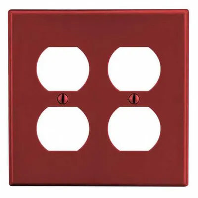 HUBBELL Pelat Dinding: Stopkontak Dupleks, 2 Gang, Merah - General Purpose Wall Plates