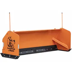 This vehicle mounted snow pusher is designed for backhoe mounting to clear snow from roads, lots, and industrial sites. It requires a machine with 70 hp and features a carbon steel moldboard and steel pusher shoes.