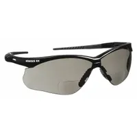 Wraparound safety glasses with padded comfort-fit design and +2.0 diopter reading magnification. Black frame with gray lenses. Suitable for tasks requiring near-vision assistance such as assembly, inspection, or maintenance