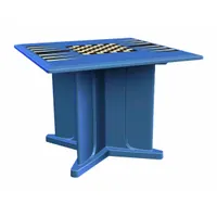 Square X-base table with a 42-inch square top and included Slate Blue game top. Constructed of polyethylene, it accepts ballast for stability. Suitable for indoor or outdoor use as a game or casual dining table