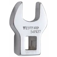 SAE open end crowfoot wrench with a 9/16 in head size and 3/8 in drive size. Chrome finish. Used for accessing fasteners in confined spaces where standard sockets or wrenches cannot reach, such as on hydraulic lines, brake fittings, and fuel systems