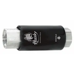 Reconnectable breakaway connector for fuel dispensing systems. Features a 3/4-inch FNPT inlet and 3/4-inch MNPT discharge, both NPT threaded. Aluminum body construction. Chemically compatible with gasoline. Used to prevent hose damage or fuel spillage if a vehicle drives away while attached.