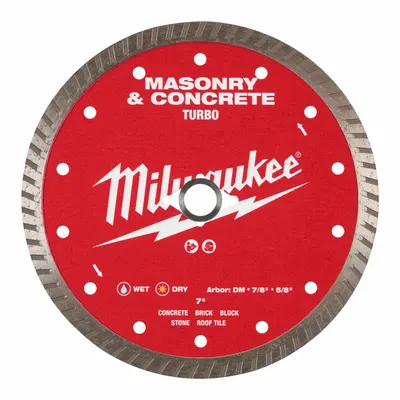 MILWAUKEE Mata Gergaji Berlian: Beton/Batu, Diameter Mata 7 in, Ukuran Lubang 5/8 in_7/8 in - Masonry-Cutting Blades
