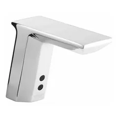 Brass construction with chrome finish. Hardwired single-post design with aerated flow. Includes mounting hardware. Suitable for commercial restrooms and other high-traffic settings requiring touch-free operation.