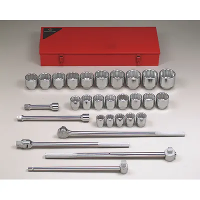 WRIGHT Set Kunci Soket: 1 in Penggerak, 29 Buah, 12-Point, SAE - SAE Socket Sets with Drive Tools