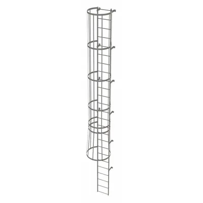 Tangga Tetap dengan Sangkar Pengaman TRI-ARC: Tinggi Total 24 ft, Lebar Total 18 in, Baja - Safety Cage Fixed Ladders