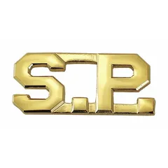 This metallic insignia denotes the rank of Specialist (S.P.) for uniformed service dress. It measures 1/2 in, is gold in color, and constructed of metal with a clutch pin attachment for secure fastening to collars, lapels, or headgear. Supplied as 1 pair (PR).