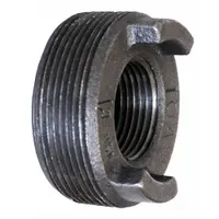 Medium-pressure threaded pipe fitting for reducing pipe size in industrial plumbing, HVAC, and process piping systems. Made of malleable iron with a maximum operating pressure of 300 psi at 150°F. Suitable for steam, water, gas, and oil applications. Manufactured in the USA