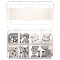 This 72-piece assortment includes inch-sized Woodruff keys made of ungraded steel. Width tolerance is +0.001/-0.000 in. Used for securing gears, pulleys, and couplings to shafts in industrial machinery