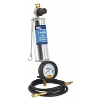 This stainless steel, silver-finished cleaning kit is designed for direct fuel rail applications on gasoline vehicles. It is air-operated and intended for use with the OTC 7000A Pro Inject-R Kleen. The kit includes an application guide with OE specifications and OTC adapter references