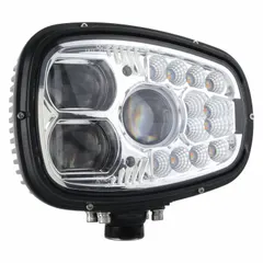 LED headlamp providing high and low beam operation. Features a swivel mount for directional adjustment and a 6-Pin DT connector for electrical connection. Suitable for heavy-duty vehicle lighting applications.